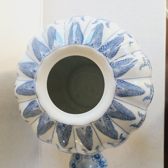 VTG Chinese Porcelain Pumpkin Jar Extra Large Blue & White Chinoiserie 25 Cm - Picture 6 of 13